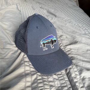 Patagonia Fitz Roy Bison Buffalo Trucker Cap Blue One Size Adjustable Mesh Back